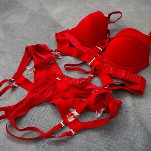 Honey Birdette Elvis Red Brief Set 10E 32DDD/F 32E 70F Medium